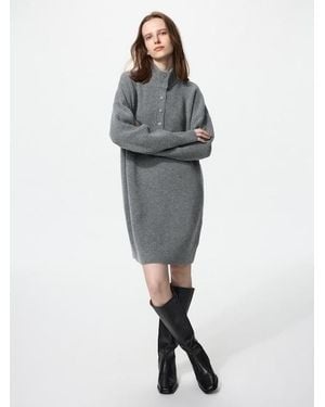 Uniqlo 100% Lambswool Knit Mini Dress - Grey