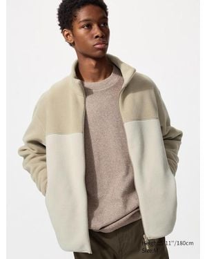 Uniqlo Fleece Full-Zip Jacket (Colour Block) - Natural