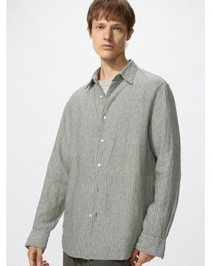 Uniqlo 100% Premium Linen Shirt (Striped) - Grey