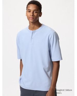 Uniqlo Dry Waffle Henley Neck T-Shirt - Blue