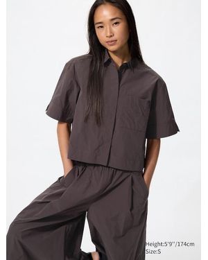 Uniqlo Camisa Corta Cuadrada Nailon Manga Media - Negro