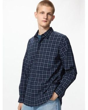 Uniqlo Camicia Popeline Regular A Quadri - Blu