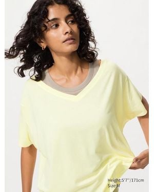 Uniqlo Airism Relaxed V Neck T-Shirt - Yellow