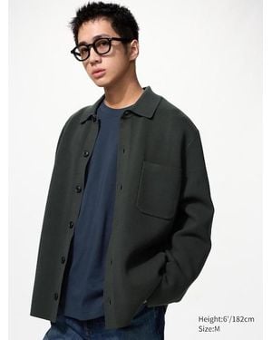 Uniqlo Milano Ribbed Shirt Collar Cardigan - Blue