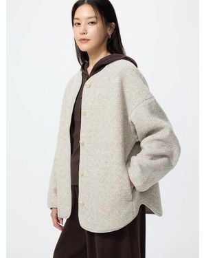 Uniqlo Pile Lined Fleece Relaxed Cardigan - Natural