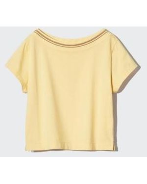 Uniqlo Boat Neck Cropped T-Shirt - Natural
