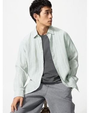 Uniqlo 100% Premium Linen Shirt (Striped) - Grey