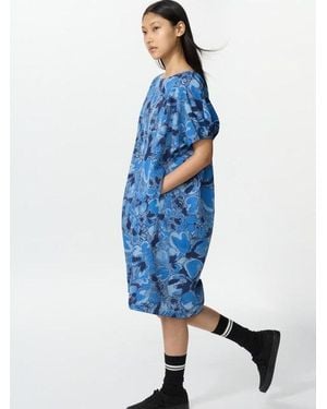 Uniqlo Relaxed Dress (Short Sleeve, Floral) - Blue