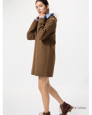 Uniqlo Smooth Cotton Knitted Hoodie Dress - Natural