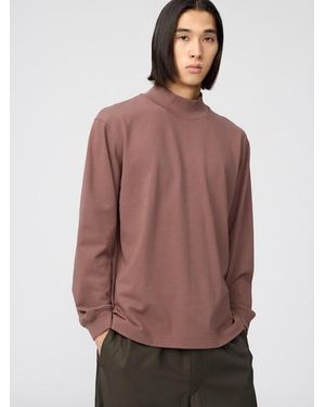 Uniqlo Mock Neck T-Shirt (Long Sleeve) - Brown