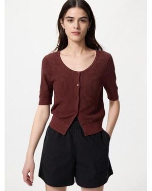Uniqlo Sheer Lace Crew Neck Cardigan (Short Sleeve) - Red