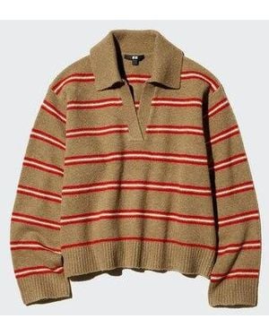 Uniqlo Jersey Punto Suave Soufflé Cuello Polo Rayas - Marrón