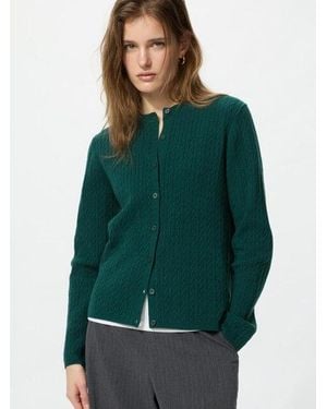Uniqlo Strickjacke (Zopfstrick, Rundhalsausschnitt) - Grün