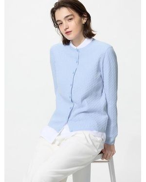 Uniqlo Mini Cable Knit V Neck Cardigan - Blue