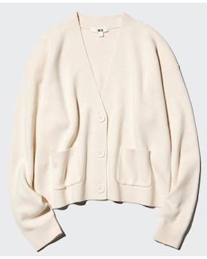 Uniqlo Smooth Cotton V Neck Cardigan - Natural