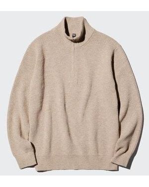 Uniqlo Soufflé Yarn Half-Zip Jumper - Natural