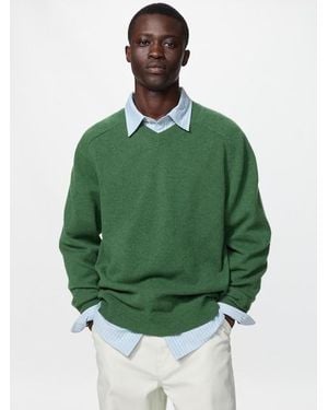 Uniqlo 100% Lambswool V Neck Jumper - Green