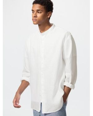 Uniqlo 100% Premium Linen Shirt (Stand Collar) - White