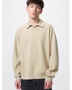 Uniqlo Washable Milano Ribbed Skipper Polo Jumper - Natural
