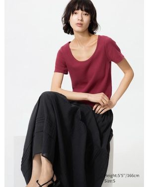 Uniqlo Pointelle Round Neck Mini T-Shirt - Red