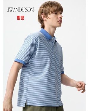 Uniqlo Dry Piqué Polo Shirt (Narrow Striped) - Blue