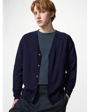 Uniqlo 100% Merino V Neck Cardigan - Blue