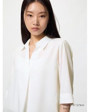 Uniqlo Rayon Skipper Collar Blouse (3/4 Sleeve, Striped) - White