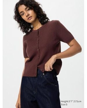 Uniqlo Scalloped Crew Neck Cardigan (Short Sleeve) - Purple