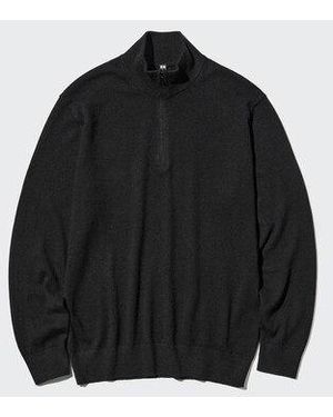 Uniqlo Jersey 100% Cashmere Media Cremallera - Negro