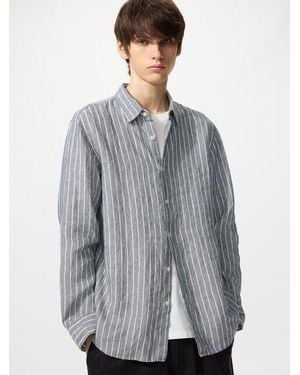 Uniqlo 100% Premium Linen Shirt (Striped) - Grey