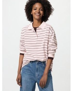Uniqlo Polo Shirt (Striped, Long Sleeve) - White