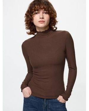 Uniqlo Heattech Extra Warm Cashmere Blend Ribbed High Neck T-Shirt - Brown