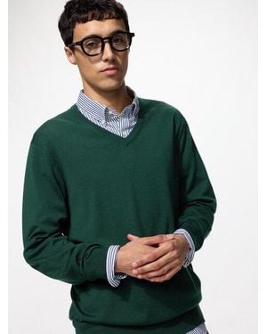 Uniqlo 100% Merino V Neck Jumper - Green