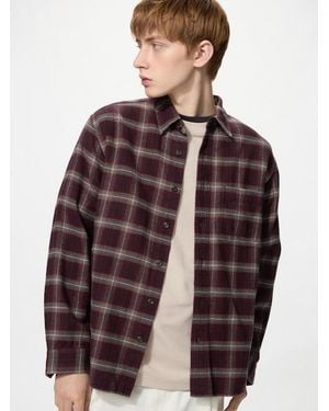 Uniqlo Flannel Shirt (Regular Collar, Checked) - Brown