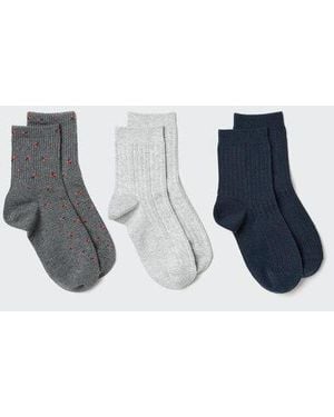 Uniqlo Socks (Flowers, 3 Pairs) - Blue