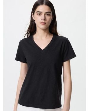 Uniqlo Slub Jersey V Neck T-Shirt - Black