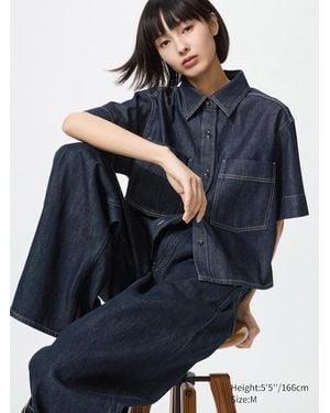 Uniqlo Denim Boxy Shirt (Half Sleeve) - Blue