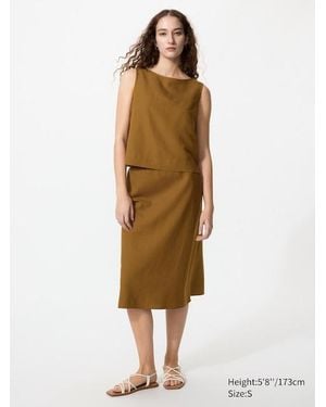 Uniqlo Linen Blend Narrow Midi Skirt - Natural