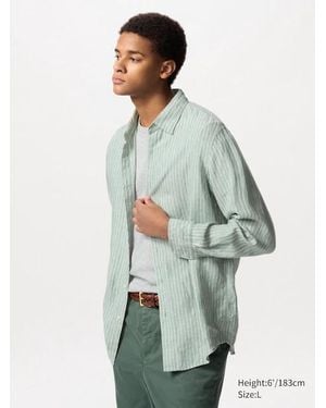 Uniqlo Camicia 100% Lino Premium A Righe - Verde