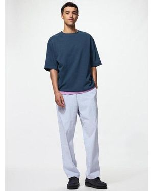 Uniqlo Stretch Easy Ankle Trousers (Seersucker) - Blue