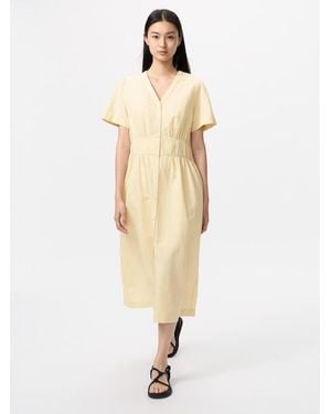 Uniqlo Linen Blend V Neck Dress (Short Sleeve) - White
