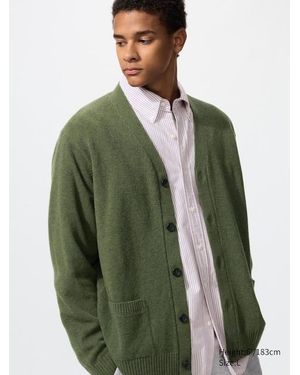 Uniqlo 100% Lambswool V Neck Cardigan - Green