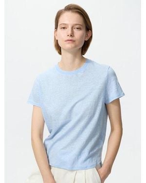 Uniqlo 100% Linen Crew Neck T-Shirt - Blue