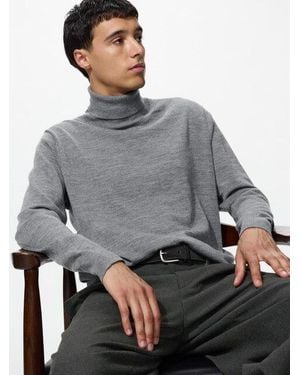 Uniqlo 100% Merino Turtleneck Jumper - Grey