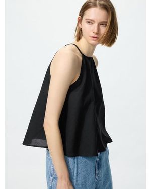 Uniqlo Rayon Linen Halterneck Blouse - Black