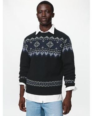 Uniqlo Lambswool Fair Isle Crew Neck Jumper - Blue