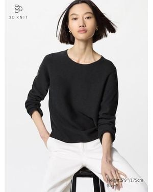 Uniqlo Maglione Maglia 3D Senza Cuciture Cotone Girocollo - Nero