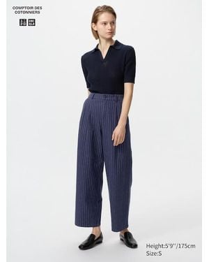 Uniqlo Linen Blend Straight Trousers (Striped) - Blue