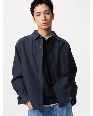Uniqlo Cotton Linen Blend Shirt Jacket - Blue
