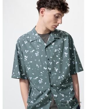Uniqlo Open Collar Shirt (Short Sleeve, Printed) - Blue